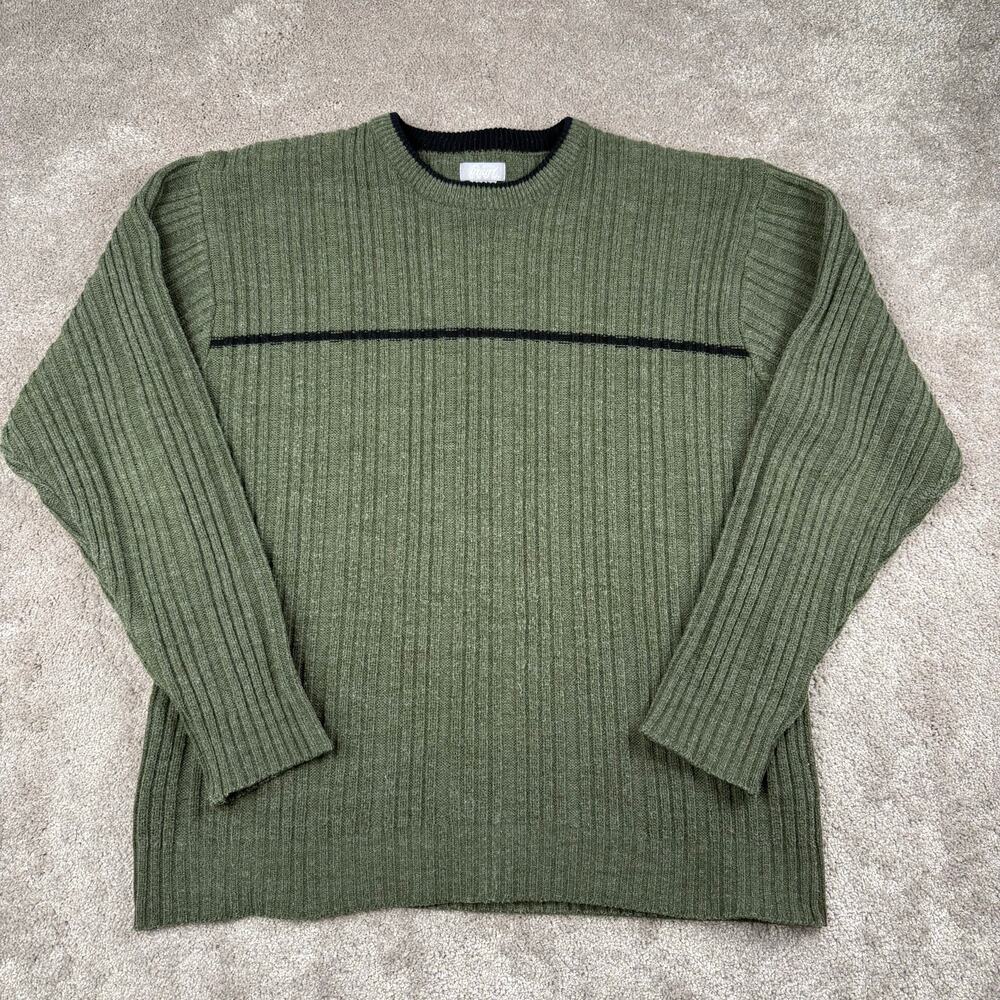 Army Green Y2k Sweater Size XL Utility Skate Grunge Preppy Ribbed Black Stripe